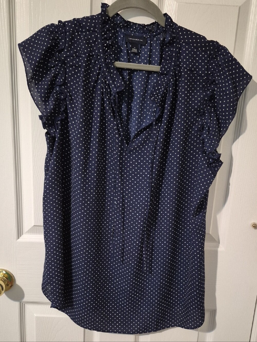 Tamara H Navy Polka Dot Ruffle Sleeve Blouse